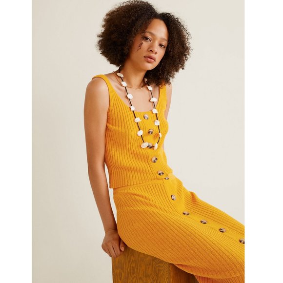 NWT Mango Mustard Elastic Cable Knit Skirt - Picture 5 of 9
